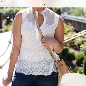Cabi Prudence Ivory Lace Sleeveless Top